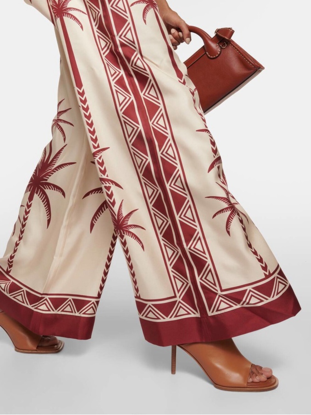 La DoubleJ Date Palms Silk Palazzo Pants Ivory M Made in Italy